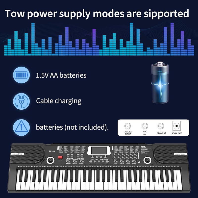 Rfgyhet 61 keys keyboard piano, Electronic Digital Piano with Built-In Speaker Microphone, Sheet Stand and Power Supply, Portable piano Keyboard Gift Teaching for Beginners - Image 5